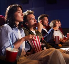 Tineri spectatori urmăresc un film la cinematograf Resita